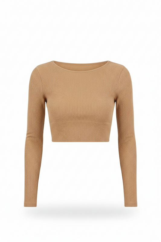 Ribbed LS Crew Neck Crop Top