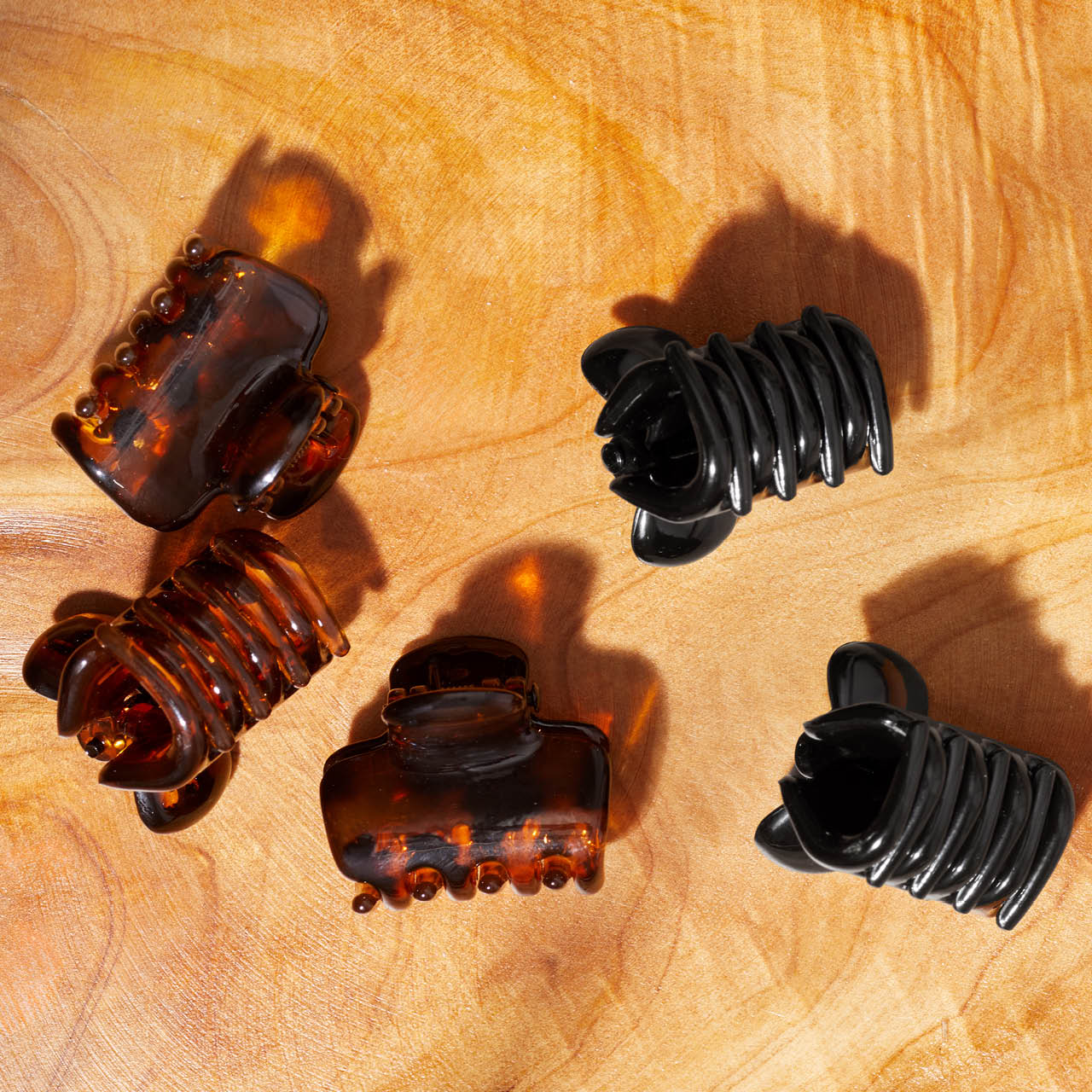 Juego de 6 clips de garra mini de plástico reciclado - Negro y Tort