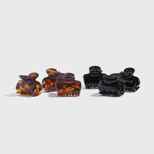 Juego de 6 clips de garra mini de plástico reciclado - Negro y Tort