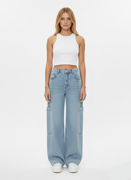 Low Rise Cargo Denim Jean