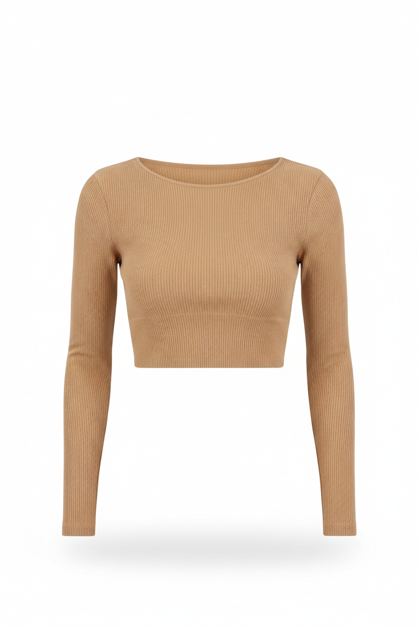 Ribbed LS Crew Neck Crop Top
