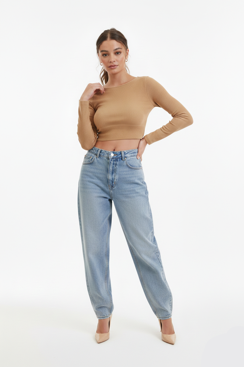 Ribbed LS Crew Neck Crop Top