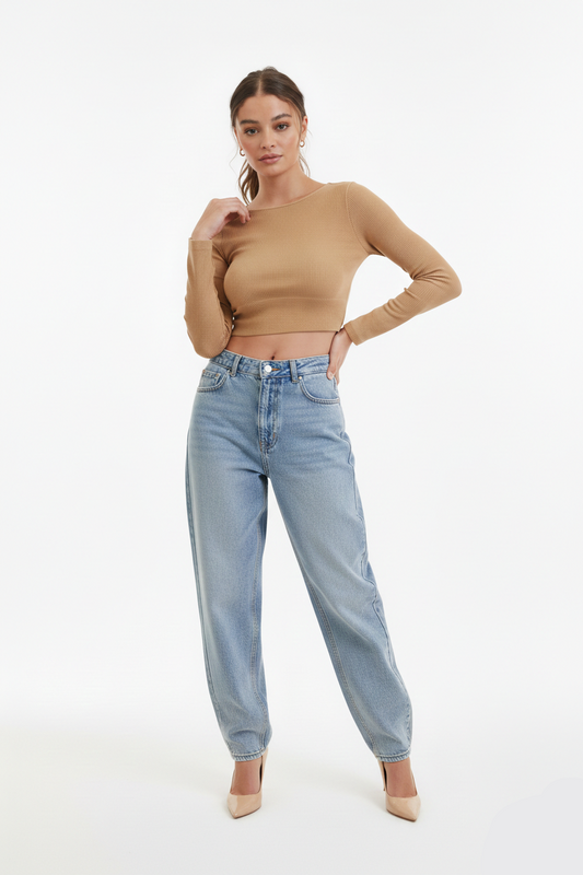 Ribbed LS Crew Neck Crop Top